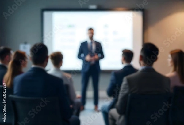 Fototapeta Generative AI Business Presentation: Blurred Audience and Speaker