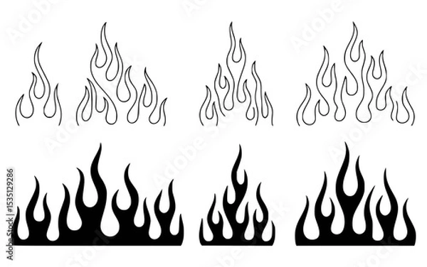 Obraz Fire flames set vector illustration black and white designs