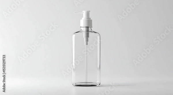 Fototapeta Transparent empty pump bottle dispenser mockup template with white pump and background