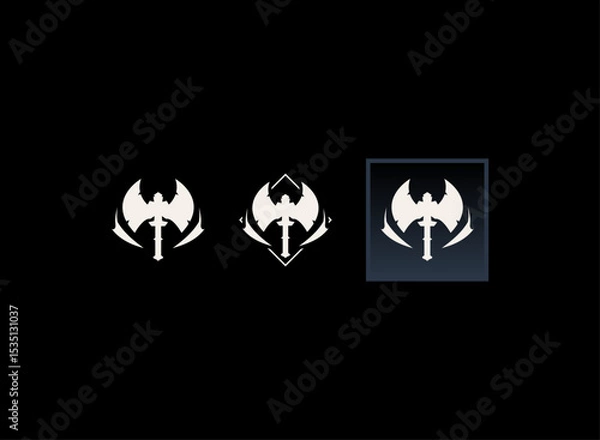 Fototapeta rpg game badge icon set with modern hand drawn fantasy style of axe warrior emblem button