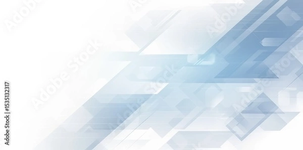 Fototapeta Light blue and white high - tech background with light gray geometric shapes and gradient for technology - related designs.