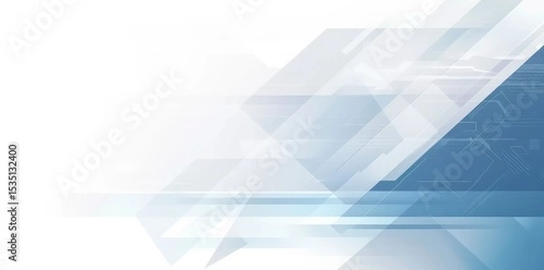 Fototapeta Light blue and white high - tech background with light gray geometric shapes and gradient for technology - related designs.