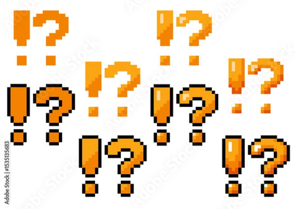 Obraz !?マークのドット絵セット（感情表現・ゲーム風・ピクセルアート）