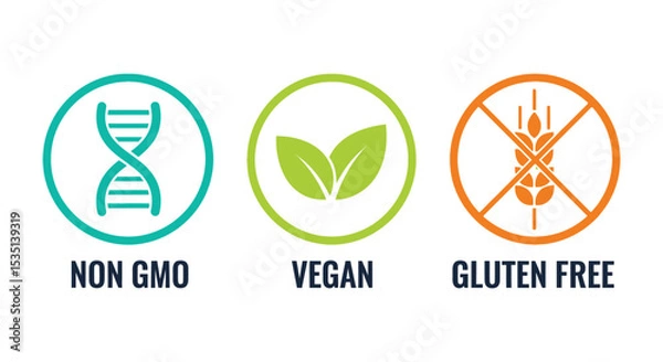 Obraz Healthy food icons non gmo vegan gluten free on white