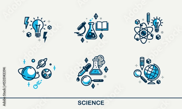 Obraz Science vector detailed icons set, physics and chemistry bundle, mathematics and geography study education.