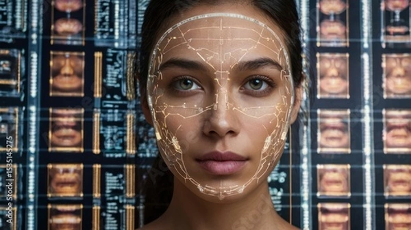 Fototapeta Woman's face with digital overlay