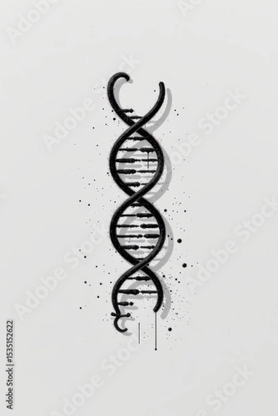 Fototapeta black and white dna strand with subtle drop shadow, minimal scientific icon