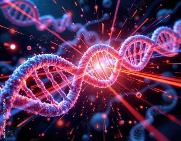 Fototapeta deforming dna chain being analyzed by laser beams, high tech genetics illustration