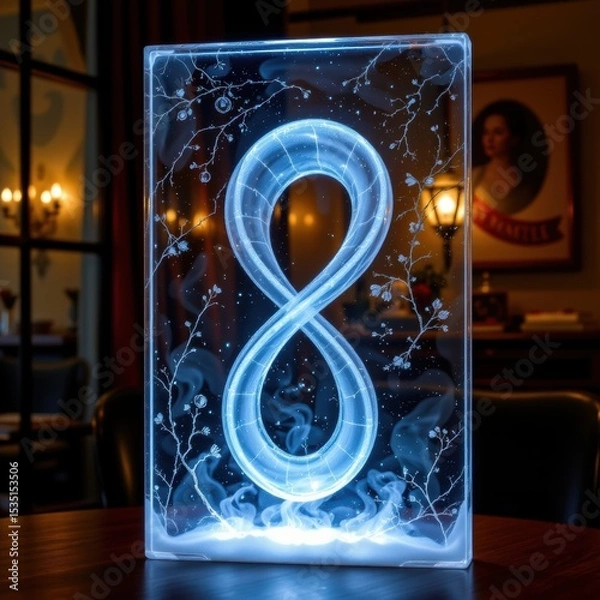 Fototapeta double helix carved into frosted glass, lit from behind with cool tones