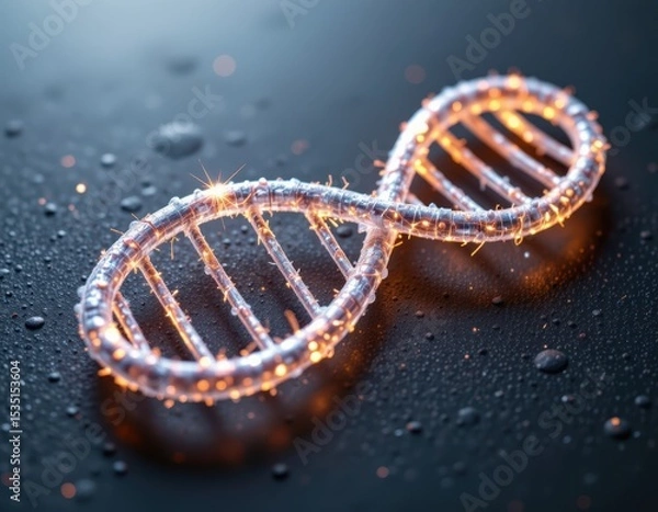 Fototapeta Laser-etched DNA model with glowing edges and clean lines.