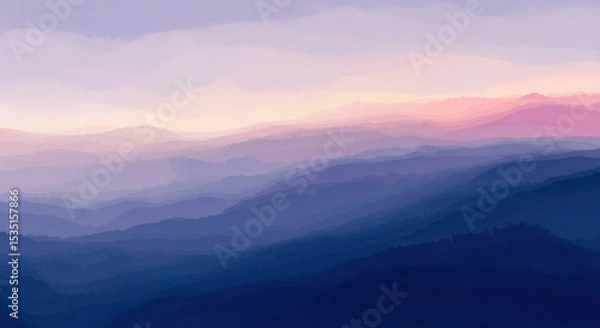 Obraz Layers of mountains under a vibrant sunset sky create a peaceful vista.
