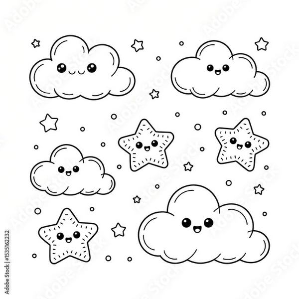 Obraz Cute Clouds and Stars Illustration
