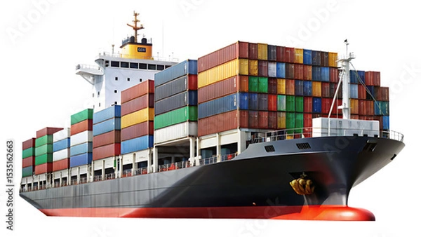 Fototapeta Cargo ship container vessel isolated -  on white background png AI