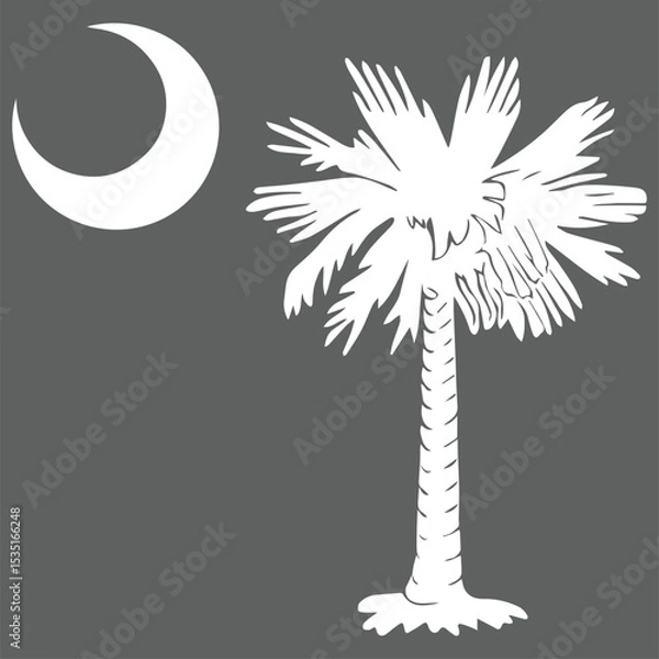 Fototapeta South Carolina State Flag Palm Tree Moon on grey background