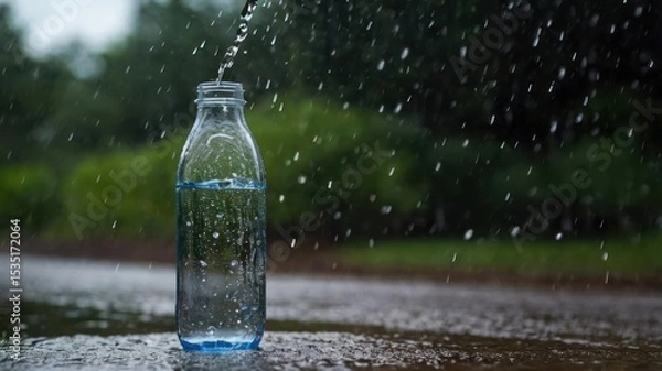 Fototapeta Water bottle in the rain