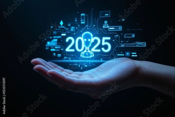 Fototapeta Futuristic digital concept of artificial intelligence and technology in 2025.
