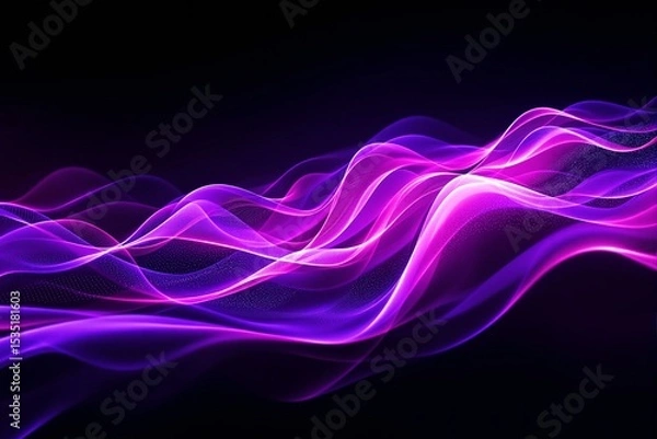 Fototapeta Abstract glowing waves of purple and pink light on a dark background.