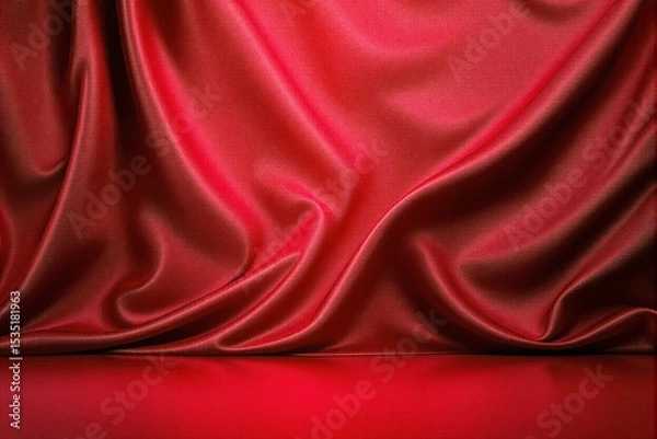 Fototapeta Luxurious red silk fabric with elegant folds and smooth texture.