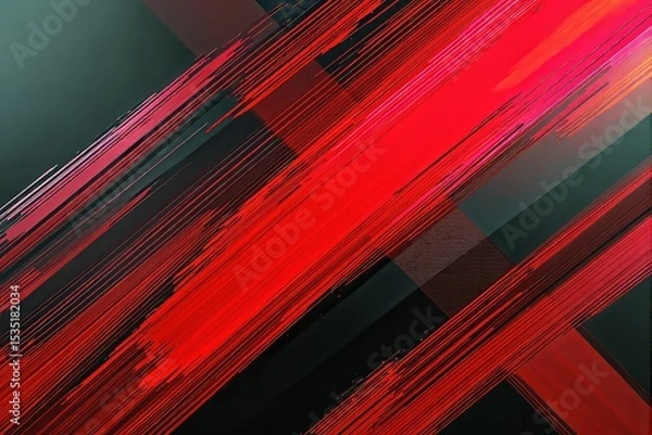 Fototapeta Abstract digital artwork with bold red diagonal streaks on a dark background.