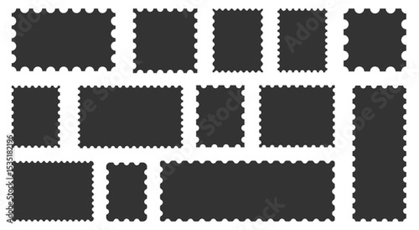 Obraz Empty Postage Stamps and Border Shapes. Paper Postmark Set