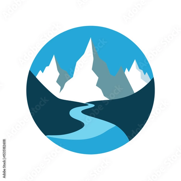 Obraz Sparkling Mountain Stream Vector Logo Icon in a Circle