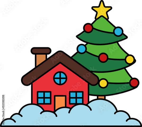 Fototapeta A house with a Christmas tree