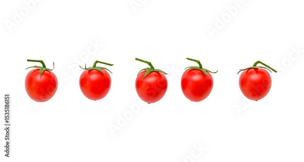 Obraz Row of small Cherry tomatoes isolated on white, clipping path, PNG