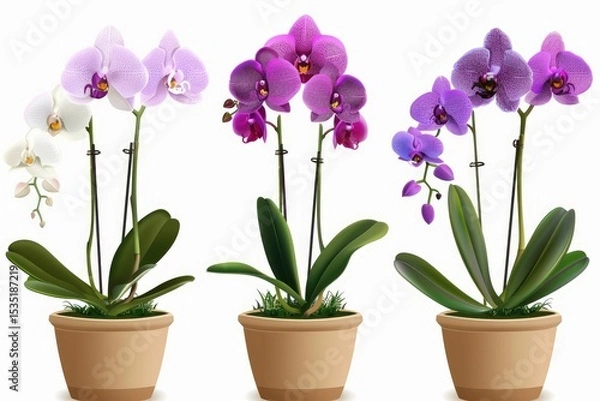 Fototapeta High Resolution Visual of Flowering Orchids in Pots Isolated on Transparent Background