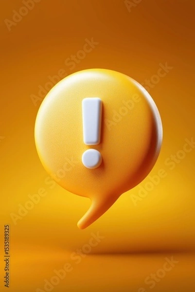 Fototapeta 3d yellow exclamation mark speech bubble on orange background