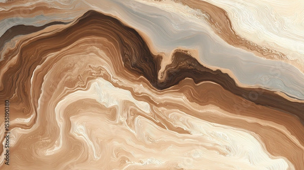 Fototapeta アクリル絵の具で描かれたようなベージュ・ブラウンのマーブル背景（アート・テクスチャ・背景）