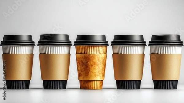 Fototapeta Five coffee cups with one distinctive cup