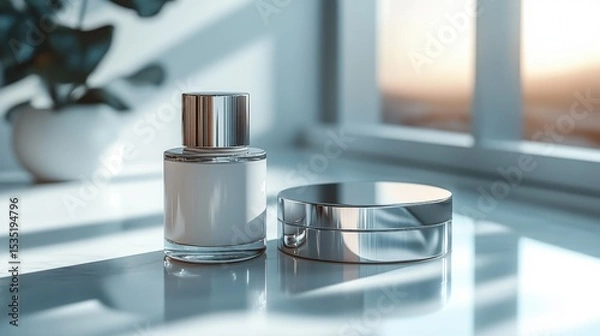 Fototapeta Elegant skincare products on marble surface