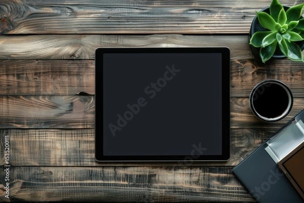 Fototapeta Ultra Quality Image of Top View Desk Concept with Mockup Tablet