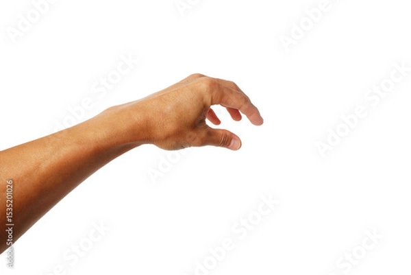 Fototapeta Asian man's hands showing in various gestures on white background.