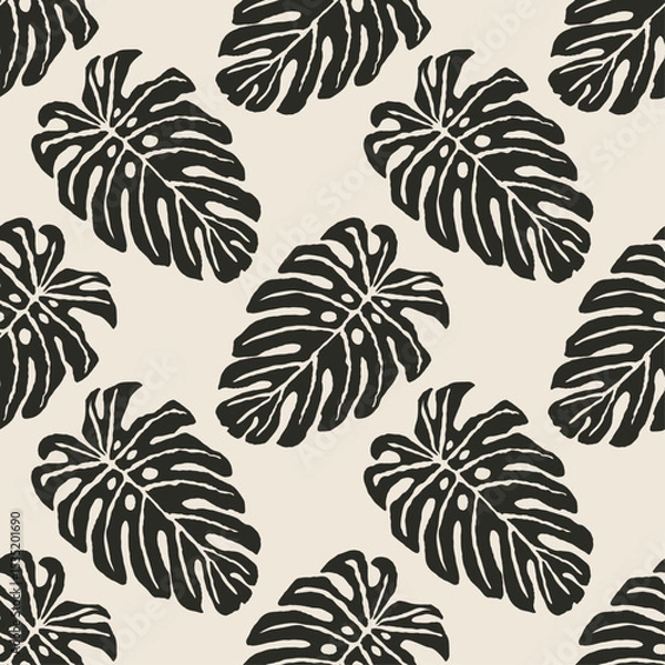 Fototapeta Trendy minimalist seamless botanical pattern with abstract creative hand drawn composition