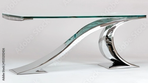 Fototapeta Modern glass and chrome console table featuring sleek curved design and elegant lines for contemporary interiors