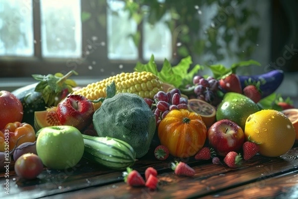 Fototapeta Flawless Visual of Fresh Fruits and Vegetables From the Garden