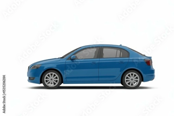 Fototapeta a blue car on a white background, with empty blank space for text copy space or mockup design, high detail, 8k