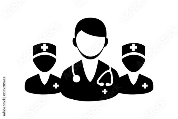 Obraz Doctor Icon. A male Doctor icon both wearing stethoscopes.The minimalistic black and white Doctors icon. Medical Team Icon. Simple linear icon for a group of doctors. Vector illustration.