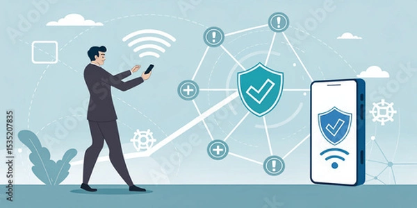 Obraz Assurance in Business: A Businessman's Use of Mobile Technology for Confidence