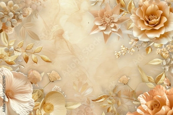 Fototapeta Luxury Floral Gold Save the Date Wedding Invitation Card Template Design Mockup