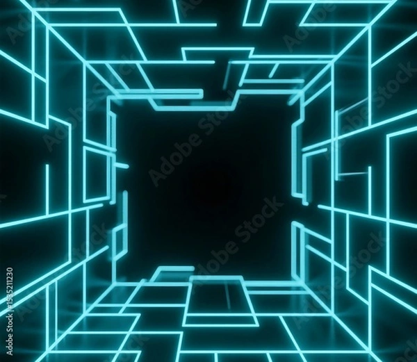 Fototapeta Cyber network generative ai image with glowing lines, dark mode, futuristic background