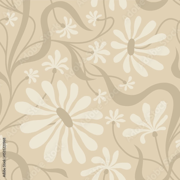 Fototapeta BEIGE SEAMLESS VECTOR BACKGROUND WITH LIGHT BEIGE CONVOLVULUS