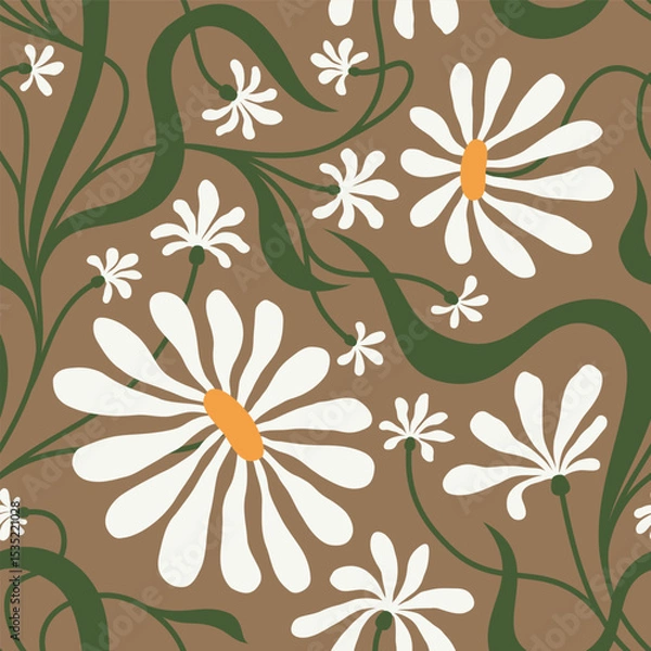 Fototapeta BEIGE SEAMLESS VECTOR BACKGROUND WITH WHITE CONVOLVULUS