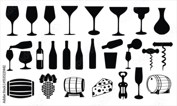 Obraz Wine silhouette set vector design big pack of Wine illustration and icon