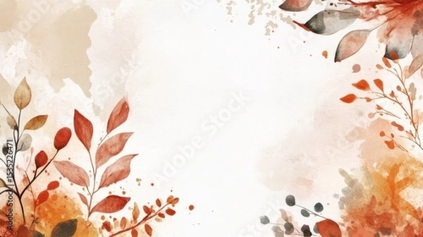 Obraz Watercolor illustration featuring vibrant autumn leaves in shades of red, orange, and green, creating a beautiful natural frame with soft textures and artistic flair, ideal for seasonal designs