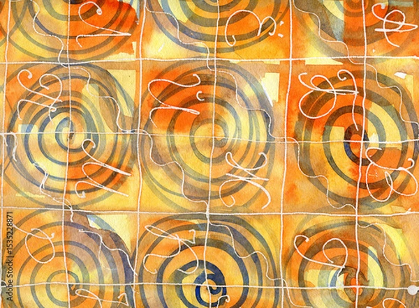 Fototapeta Dynamic array of overlapping colored circles creating an abstract watercolor art design.