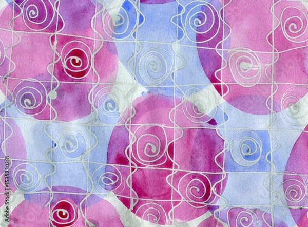 Fototapeta Abstract watercolor background, dynamic circles and spirals, calming meditation, modern pattern.