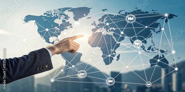 Fototapeta Global Network Management: A Businessman's Insight into Connectivity