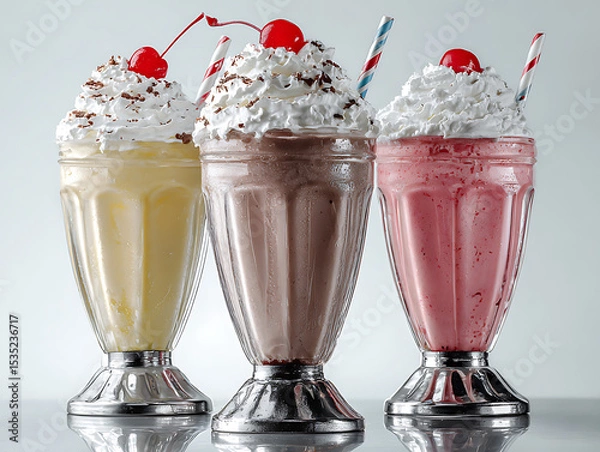 Obraz Three delicious milkshakes in glasses.